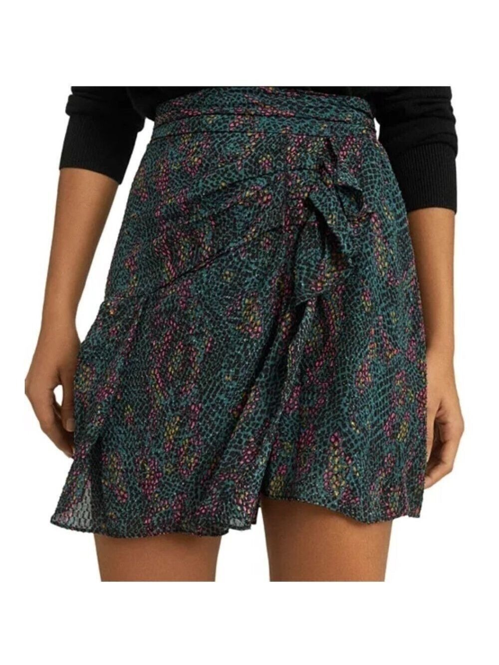 Reiss Skyla Reptile Print Wrap Skirt in Green Size 6
